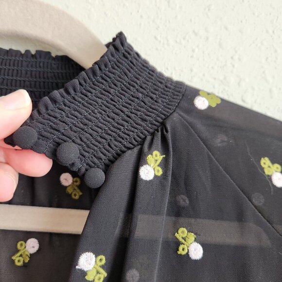 CAbi Alegria Black Embroidered Floral Peasant Blouse Size XS - Picture 8 of 12